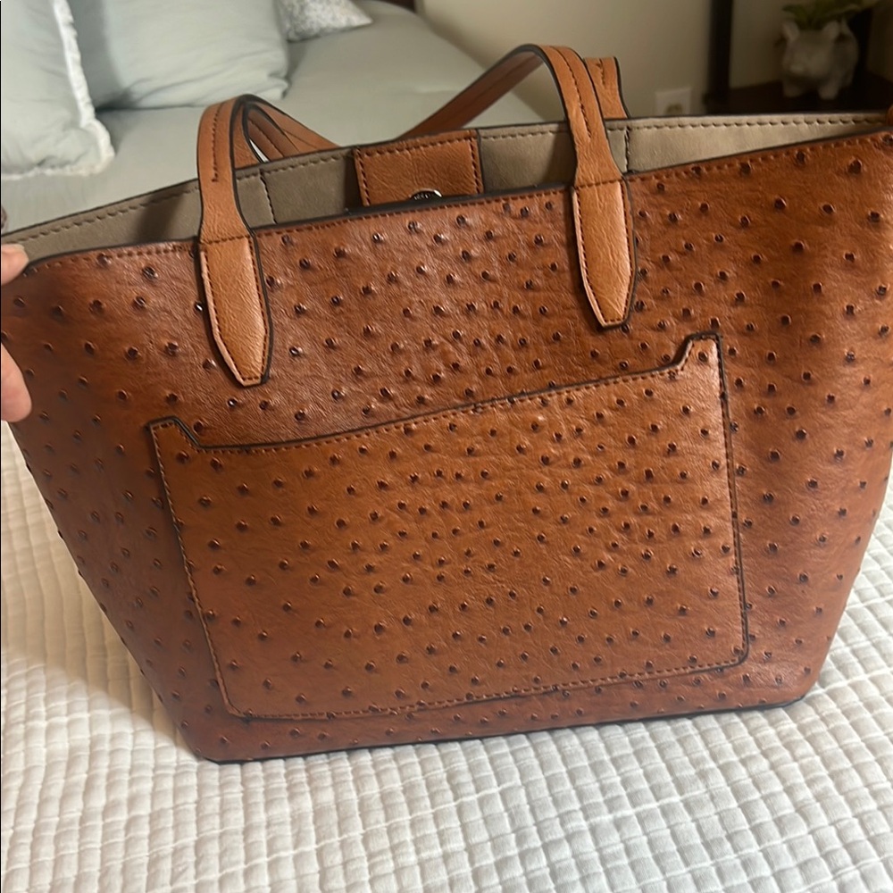 Elegant Brown Faux Ostrich Tote Bag